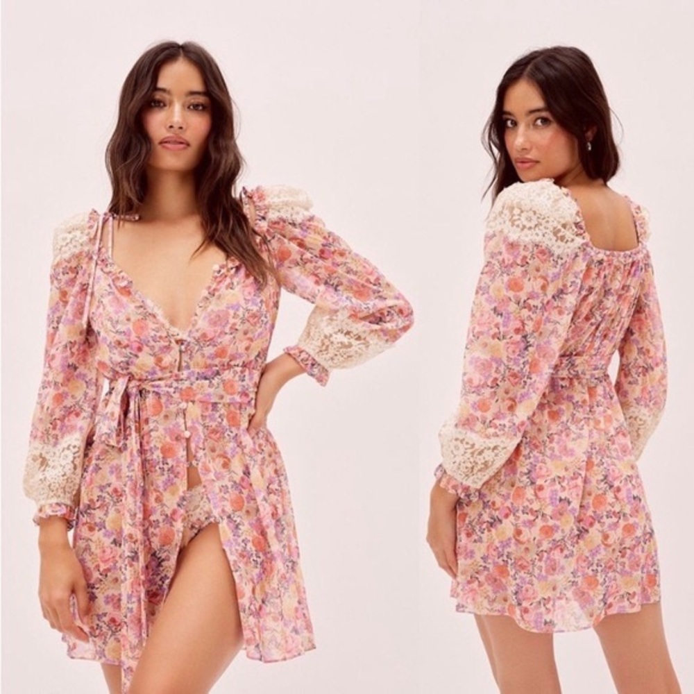 For Love & Lemons Floral Lace Gardenia Robe Dress